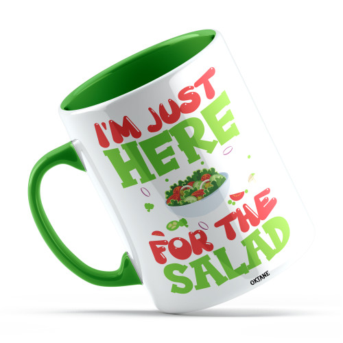 Cana personalizata, cafea/ceai, I'm just here for the salad, Oktane, Maner si Interior Verde, 330 ml, alba